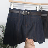 Real Shooting Hottie Cowboy 100 Folded Skirt Girl Bright Line High Waist Anti-Walk Light A Short Skirt With Belt 8302