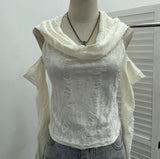Sleeve With Sleeve Scrap Wind Worn To Make Old Hooded Vest Collar Collar Short High-Waisted T-Shirt 9183
