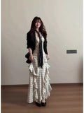 French Lotus Leaf Side Wave Dot Dress Women Summer Seaside Holiday Wind Irregular Temperament Sling Skirt Bag Hip Long Skirt