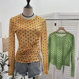 Net Yarn Sunscreen T-Shirt T-Shirt Print Waist Drawstring Tethered Slim Long-Sleeved T-Shirt Top 2732