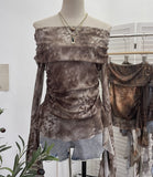 Real Shot Shoulder Strap Tie Dyed Net Shawl Shirt T-Shirt T-Shirt T-Shirt Design Folded Long-Sleeved T-Shirt 8003