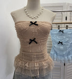 Real Shot With Anti-Slip Strip Lace Yarn Tector-Boobed Bow Repair Slim Sleeveless Top 8180