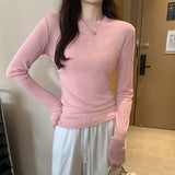 Spring 2025 New Design Pure Desire Long-Sleeved Shirt Women Can Wear The Shoulder To Repair T-Shirt Top