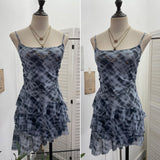 Real Shooting Mesh Yarn Irregular Rivet Vest Dress Women 2025 Summer Dress New Lotus Edge Sleeveless Top 1273