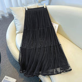 2025 New Velvet Half-Dress Woman Autumn Thin Sweet Design Mesh In The Long A Skirt