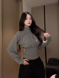 Korean Temperament Gray Long-Sleeved T-Shirt 2026 Spring Harvest Skinny People Wear Repair Clothes