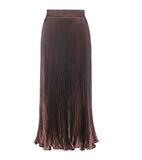 2025 New Women's Color Metallic Metallic Luster 100-Folded Dress Long Organ Skirt Half-Dress Skirt