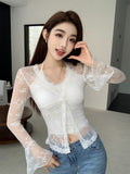 French Pure Lace V-Neck Cardigan Brown Sling Woman 2026 Spring New Thin Temperament High-End Feel Top