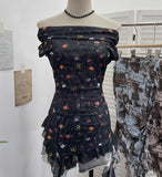 Real Shooting Holiday Wind Shoulder Folding Net Grums Flower Top Design Feeling Drift With Unique T-Shirt 1203