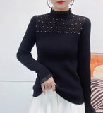 Half-High Collar Lace Sweater Lady Knitted Knitted Autumn And Winter New Blouse Fashion Bottom Shirt