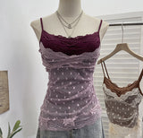 Real Shooting Holiday Style Hottie Fake Two Lace Splicing Mesh With Tector-Tie Sling Vest Tau
