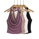 Pure Hottie Sexy Hanging Neck Collar Big Bare Back Slings Women Summer New Folds Inside And Outside Wear Vest Tide