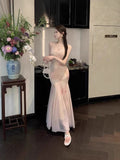 Pure Lust Breeze Broken Flower Net Yarn Sling Dress Femininity Summer Temperament Seaside Vacation Bag Hip Fishtail Long Skirt