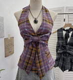 2025 New Bow Design V-Neck Sexy Hanging Neck Sling Vest Sleeveless Top 9237