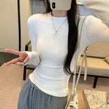 Korean Basic Gray Round-Neck Long-Sleeved T-Shirt Women's Autumn And Winter New Slimming Inside And Bottom Shirt Top