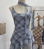 Real Shooting Mesh Lattice Asymmetric Slings Women Summer New Vest Repair Ribbon Hanging Neck Sleeveless Top 8160