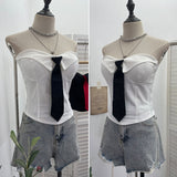 Real Shot Ins Street Pat Hottie With Chest Pad Wrapped Chest Tie With Short Corset Sleeveless Top 6167