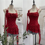 Real Shot Of Broken Flower Hanging Neck Sling Vest Female Three-Dimensional Flowers With Lotus Leaf Edges Short Sleeveless Top 9593