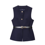 Autumn 2025 New Women's Fashion Temperament Sleeveless Belt Long Hair Vest 9300525