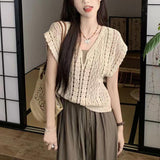 Shanghanghu Crochet V-Neck Vest Knitted Shirt Women's Summer 2026 New Design Short External Sunscreen Sleeveless Top