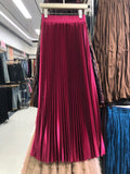 Tightening The Pearl Light Hundred Folded Half-Dressed Dress Woman 2025 Early Spring Glossy Color Color Hanging High Waist Thin Word Long Dress
