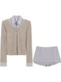 College Style Fake Two Shirt Women 2025 New Top Dress With A Set Of Korean Wearing Suit Skirt