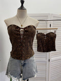 Fish Bone Girded Belt Strap Tsets Braid Waist With Chest Cushion Rivet Leopard Tud Hottie Top 2889