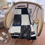 2025 New High-Rise Half-Dress Woman Tight Waist Ink Print Design Sense A-Character Skirt In The Long Folded Skirt