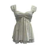 Holiday Wind Sling Vest Bow Folded Burst Embroidered Doll Shirt To Take Sleeveless Top 9561