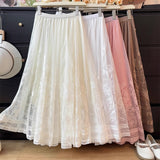 French Fairy Temperament Lace Hollow Tuk Tuk-Dress Girl Summer 2025 High-Waist A Word Loose Folding Large Swing Skirt