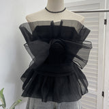 Real Shooting Big Bow Rose Flower Design Smear Chest Vest Wearing Bare Back Sleeveless Top 2192