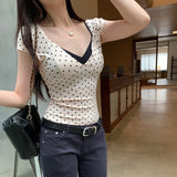 Spice Girl Style Deep V-Neck Small Flying Sleeve T-Shirt Girl 2026 New Unique Early Summer Small Top