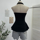 Real Shot With Chest Cushion A Word Shoulder Knitted Vest Around The Neck Design Wrap Waist Thin Tset 9295