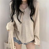 V-Neck Knitted Shirt Women's Clothing Design Sense Of Niche 2026 Spring And Autumn New Loose Lazy Style Long-Sleeved Sweater