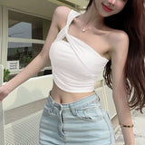 Sweet Spice Girls 2025 Slant Shoulder Brasing Small Suspension Summer New Breast Folding Sexy Shoulder Outside Put On The Tide