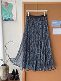 Korean Retro Relaxation Net Yarn Cashew Flower Half-Dress Girl Spring And Summer Retro Lazy Big Swing A-Word Skirt