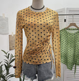 Net Yarn Sunscreen T-Shirt T-Shirt Print Waist Drawstring Tethered Slim Long-Sleeved T-Shirt Top 2732