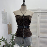 Real-Style Belted Leopard Tectar In Front Of The Zipper Open Shirt 6172