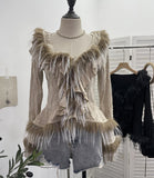 Real Shooting Waste Soil Wind Irregular Wood Ear Trumin Knitting To Make Old Hole Splicing Hairy Blouse Hottie Cardigan 2987