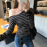 Lyselle Tiansing Striped Shoulder-Sleeve Long-Sleeved Shirt T-Shirt Women's Early Autumn 2025 New Korean Beauty Top