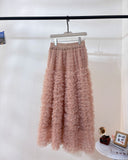 Sweet Heavy Industry Network Saupong Cake Skirt Apricot-Color Lotus Side Layer Feeling Half-Body Skirt Autumn And Winter Horny Fairy Dress