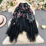 2025 New Design Sweet Floral Cake Skirt Half-Body Dress Women High Waist Thin Irregular Mesh Fairy Dress