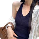 Pure Hot Girl V-Neck Hanging Neck Knitted Sling Vest Women Summer 2026 New External Wear Bare Back Small Top