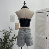 Sexy Hanging Neck Low Chest Lumbar Puskin Sling With Bra Cushion Short Corset 2807