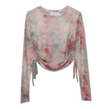 Design With A Thin-Dyed Sexy Mesh Long-Sleeved Sunscreen T-Shirt With A Short Top 8928