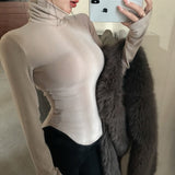 Pure Want Piled High-Necked Bottom Shirt With 2025 Spring And Autumn Korean Version Of Long-Sleeved T-Shirt Girl Hot Girl Tight Body Dress