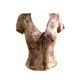 Fashion Sexy Hottie Dye Mesh Mesh Yarn Short-Sleeved T-Shirt Women's Autumn New Slimming With Short Top