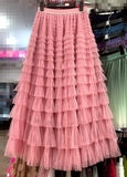Net Yarn Splicing Cake Skirt 2025 Spring, Summer And Autumn And Winter New Medium And Long Skirt A-Word Long Skirt Pong Yarn Skirt