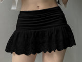 Thai Romantic Atmosphere Full Of This White Splicing Short Skirt Folded High Waist Design Super Waist Fine Lace Skirt
