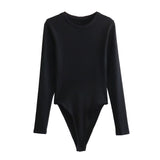 Spring And Summer New Women's Pure Color Round Collar Long-Sleeved Top
